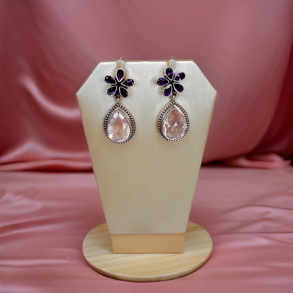 🌟NICKY BUTLER 925 Sterling Silver Rose Quartz Amethyst Pear Drop Earring… - Picture 5 of 10